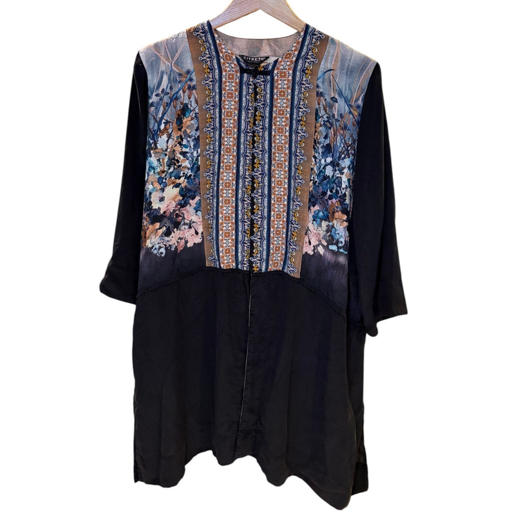 CITRON SANTA MONICA Women’s 100% Silk Jacket Top Plus 3X Black Kimono